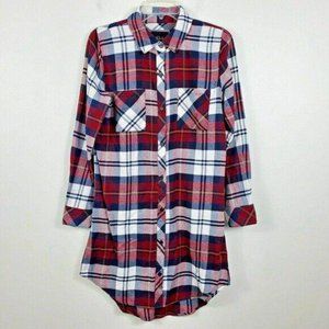 Rails Nadine Mini Shirt Dress Long Sleeve Collared Plaid with Pockets Size Med